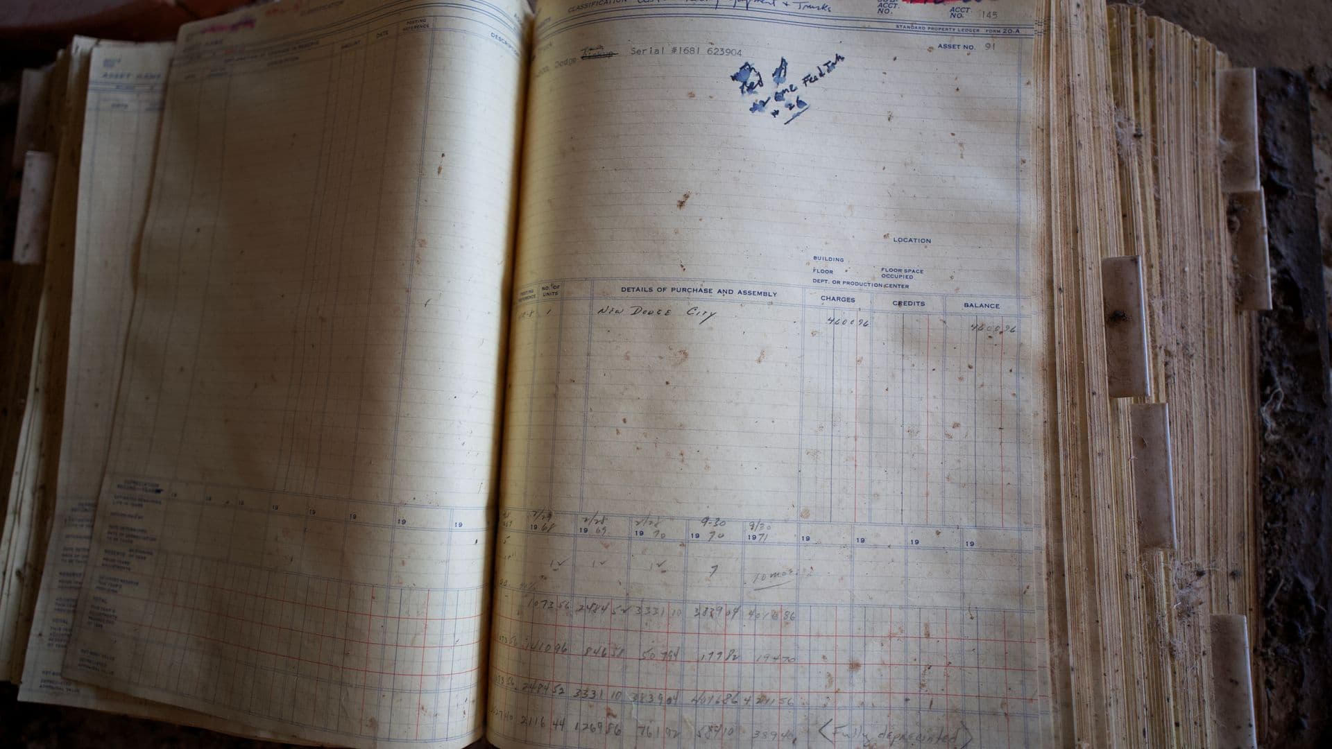 An old property register open at a page of handwritten entries