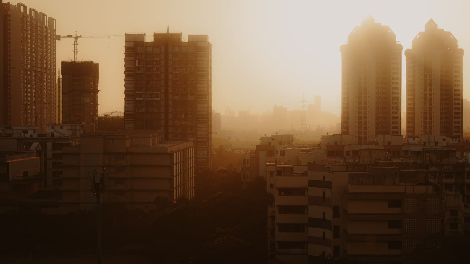 Mumbai residential towers seen from above in the late afternoon
